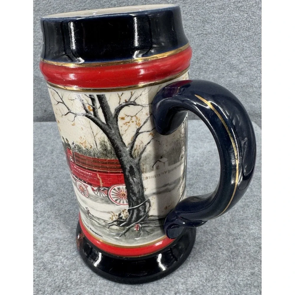 Budweiser Clydesdales Vintage Holiday Beer Stein Winter An American Tradition‎